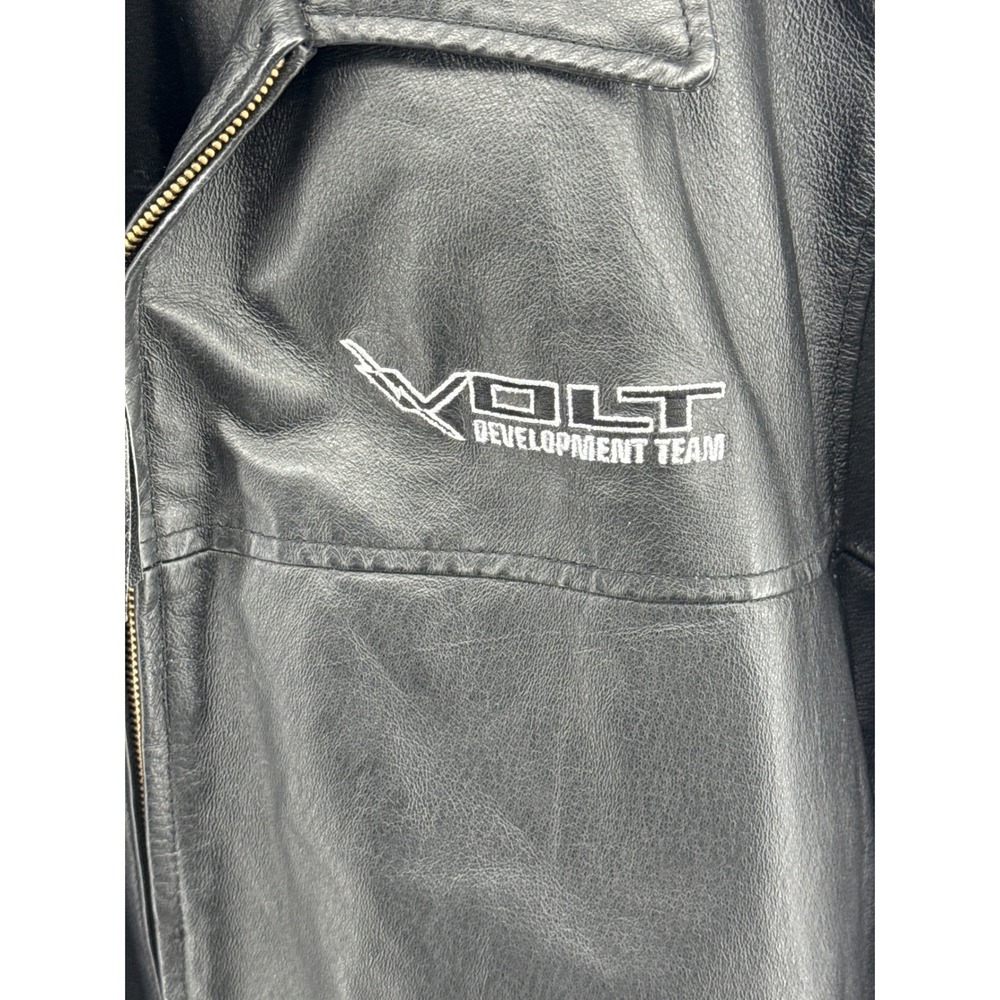 Mens Black Leather Jacket Volt Development Team Burks Bay Full Zip Unsized - Picture 2 of 9